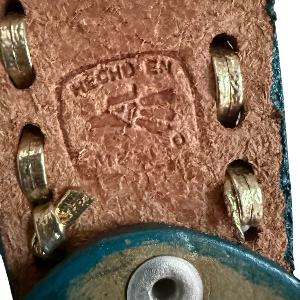 VTG Western Mallory Tooled Whip Stitched Belt Turquoise Green Brown 32, 38, 40 - Picture 14 of 15
